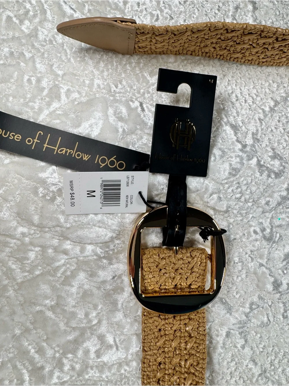 NWT House of Harlow 1960 Woven Tan Belt with Gold-Tone Buckle  up to 37” waist